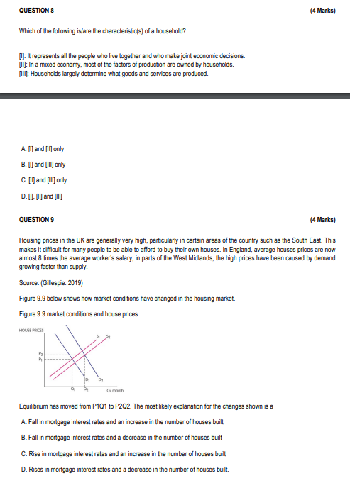 Question 8 Which Of The Following Is Are The Characteristic S Of A Household I It Represents All The People Who Liv 1