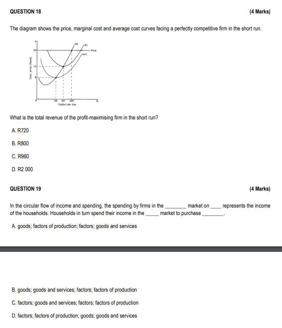 4 Marks The Diagram Shows The Price Marginal Cost And Average Cost Curves Facing A Perfectly Competitive Firm In The 1