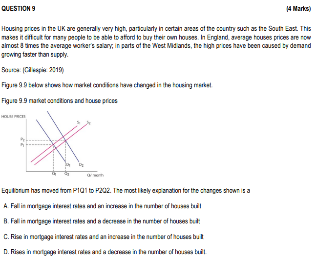 Question 9 4 Marks Housing Prices In The Uk Are Generally Very High Particularly In Certain Areas Of The Country Such 1