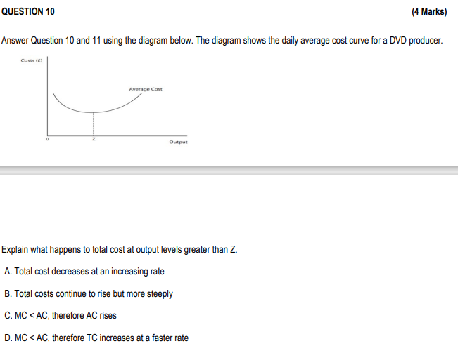 Question 10 Answer Question 10 And 11 Using The Diagram Below The Diagram Shows The Daily Average Cost Curve For A Dvd 1
