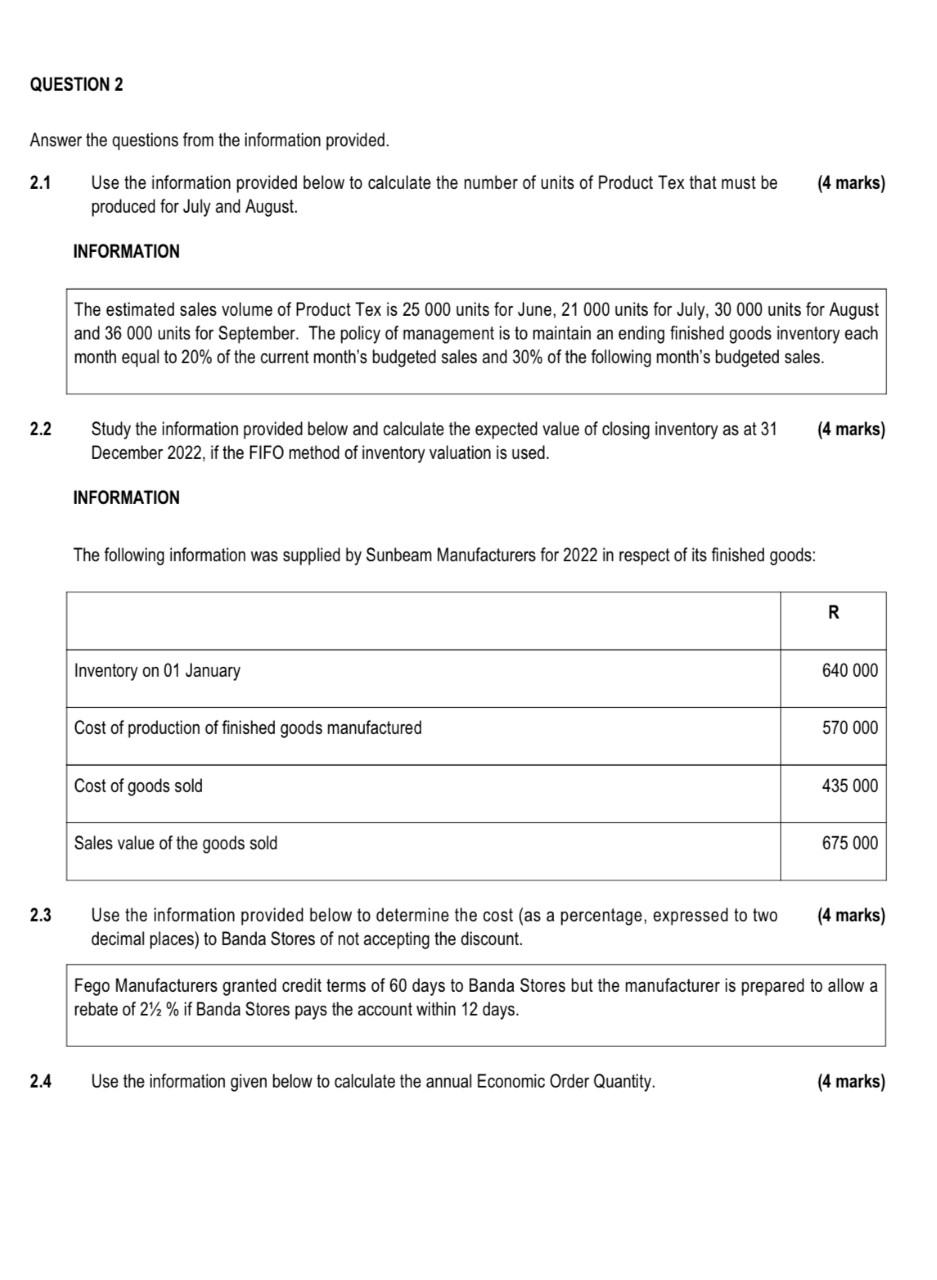 Question 2 Answer The Questions From The Information Provided 2 1 Use The Information Provided Below To Calculate The N 1