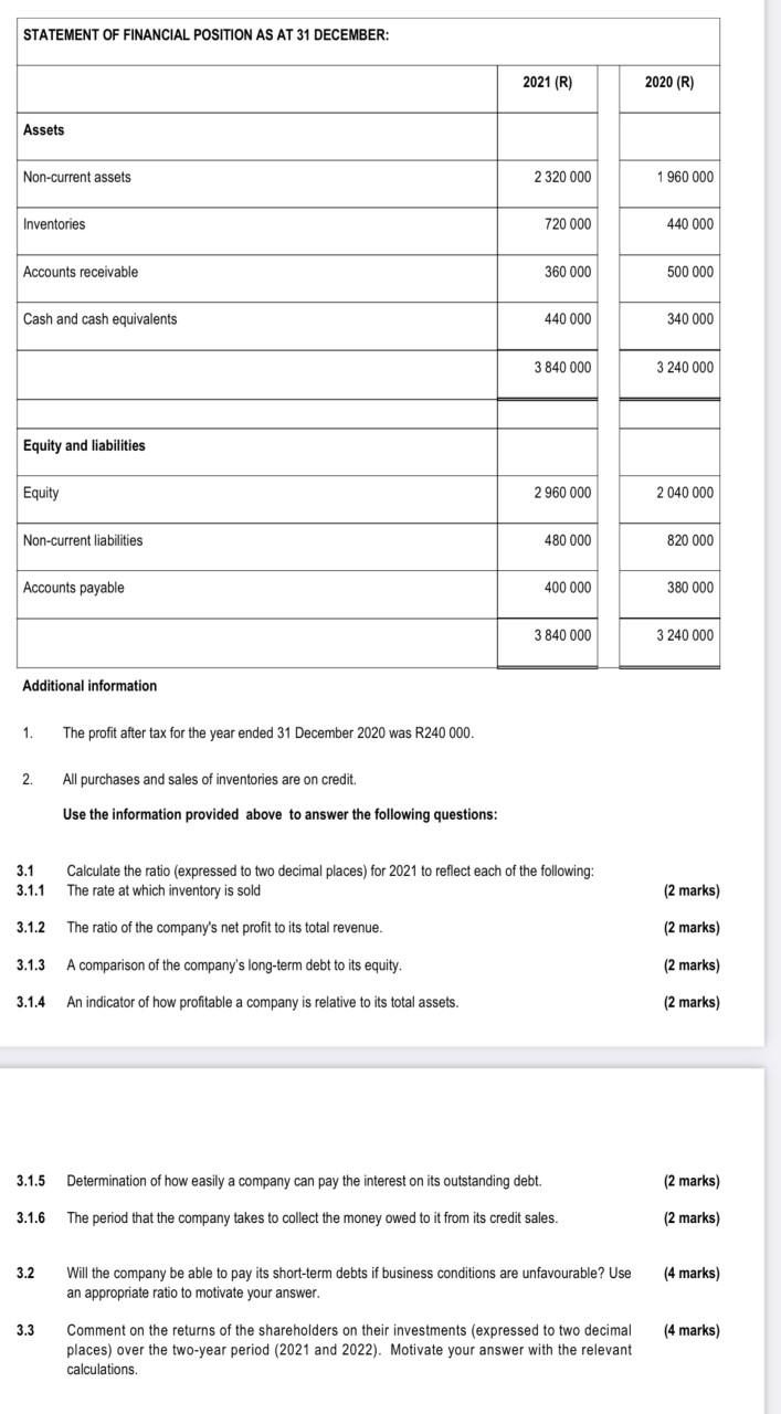 Question 3 Read The Information Below And Answer The Following Questions Information The Extracts Of The Financial State 2
