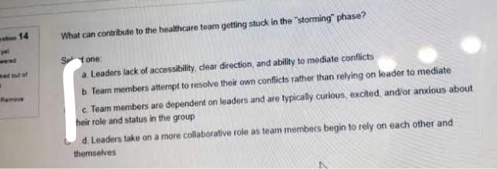 H 14 What Can Contribute To The Healthcare Team Getting Stuck In The Storming Phase One Ramon Set A Leaders Lack Of Ac 1