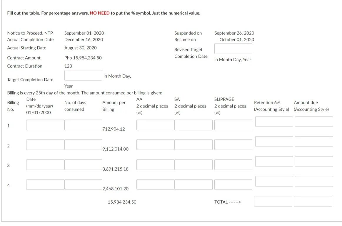Fill Out The Table For Percentage Answers No Need To Put The Symbol Just The Numerical Value Notice To Proceed Nt 1