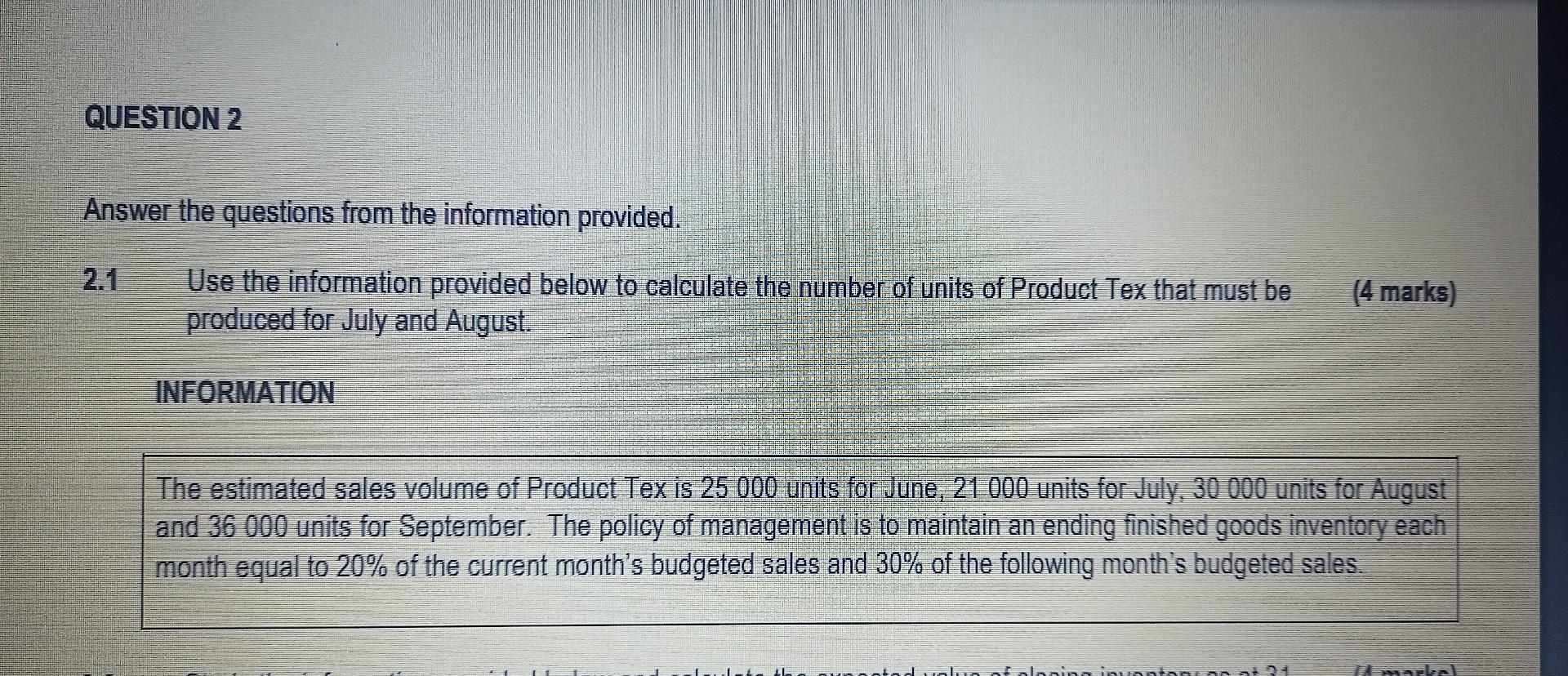 Question 2 Answer The Questions From The Information Provided Use The Information Provided Below To Calculate The Numbe 1