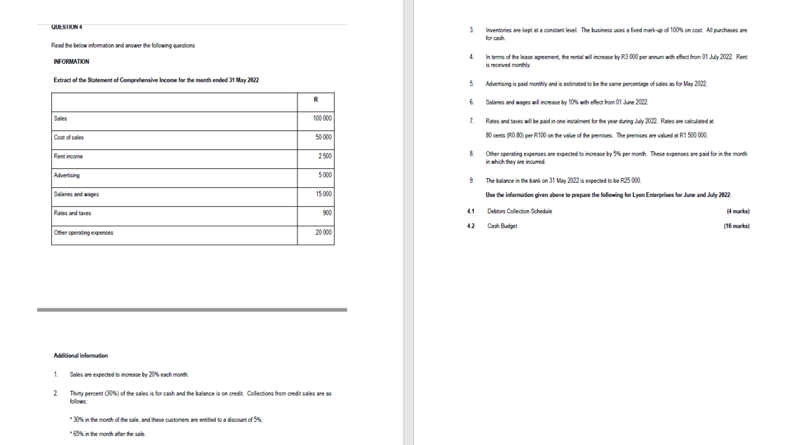 Question 4 Read The Below Information And Answer The Following Questions Information Extract Of The Statement Of Compreh 1
