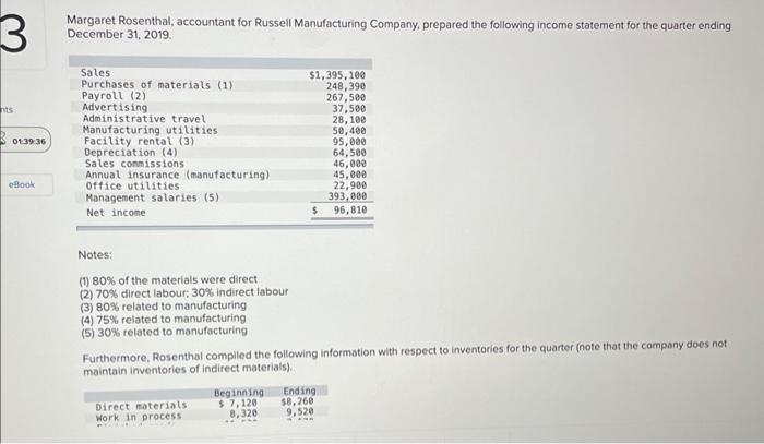 3 Nts 01 39 36 Ebook Margaret Rosenthal Accountant For Russell Manufacturing Company Prepared The Following Income Sta 1
