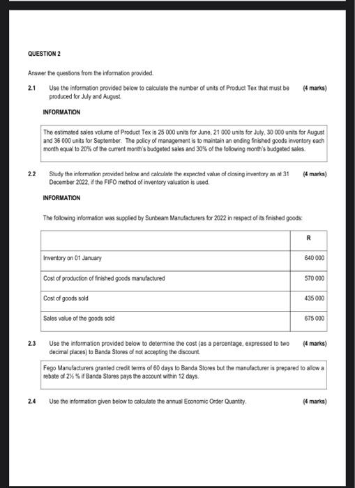 Question 2 Answer The Questions From The Information Provided 2 1 Use The Information Provided Below To Calculate The N 1
