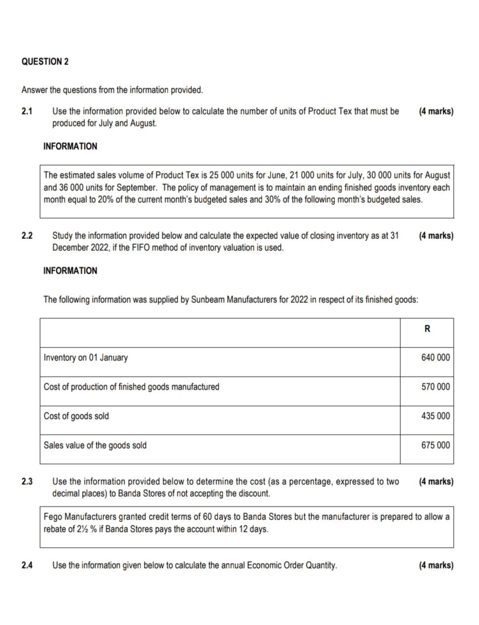 Question 2 Answer The Questions From The Information Provided 2 1 Use The Information Provided Below To Calculate The N 1