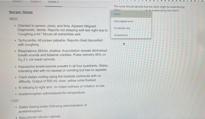A Nurse Is Caring For A Dient Who Has Pneumonia Complete The Following Sentence By Using The List Of Options Biti Exhib 3