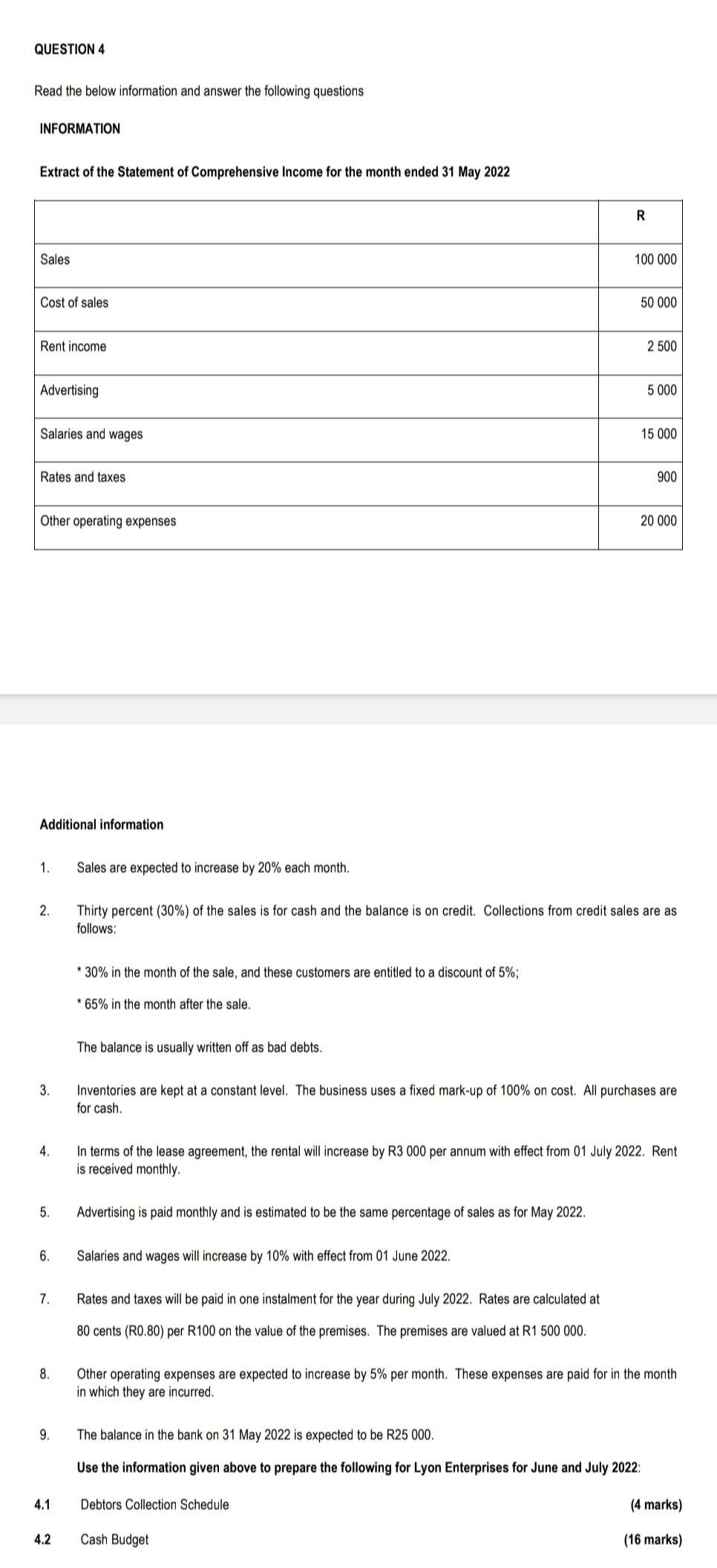 Question 4 Read The Below Information And Answer The Following Questions Information Extract Of The Statement Of Compreh 1