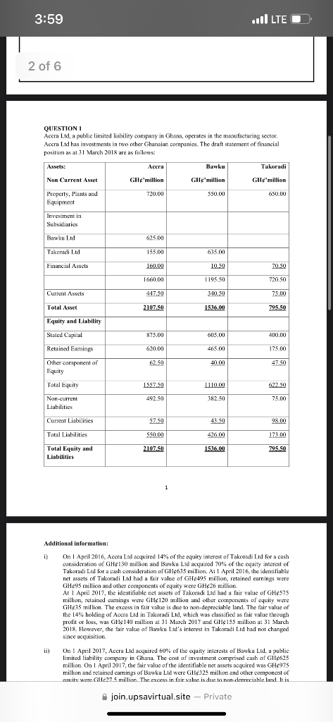 3 59 2 Of 6 Question I Accra Ltd A Public Limited Liability Company In Ghana Operates In The Manufacturing Sector Acc 1