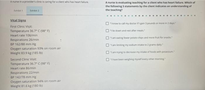 Anurse In A Provider S Clinic Is Caring For A Client Who Has Heart Failure A Nurse Is Evaluating Teaching For A Client W 1