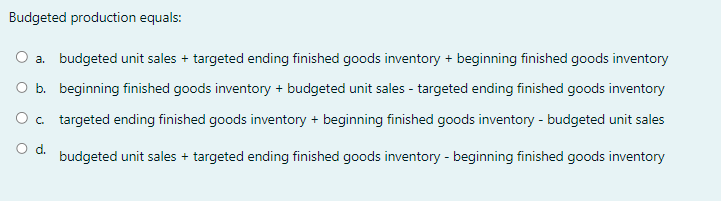 Budgeted Production Equals A Budgeted Unit Sales Targeted Ending Finished Goods Inventory Beginning Finished Goods 1