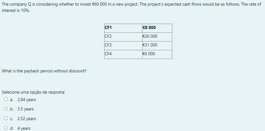 The Company Q Is Considering Whether To Invest 60 000 In A New Project The Project S Expected Cash Flows Would Be As F 1