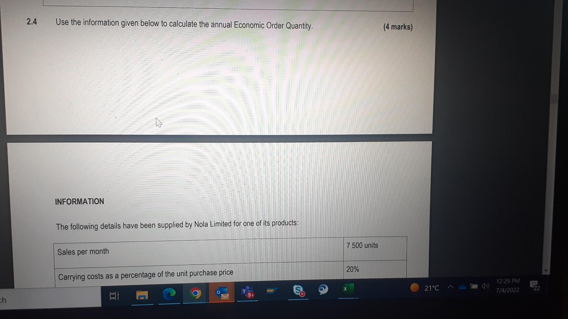 Ch 2 4 Use The Information Given Below To Calculate The Annual Economic Order Quantity Information The Following Detail 1