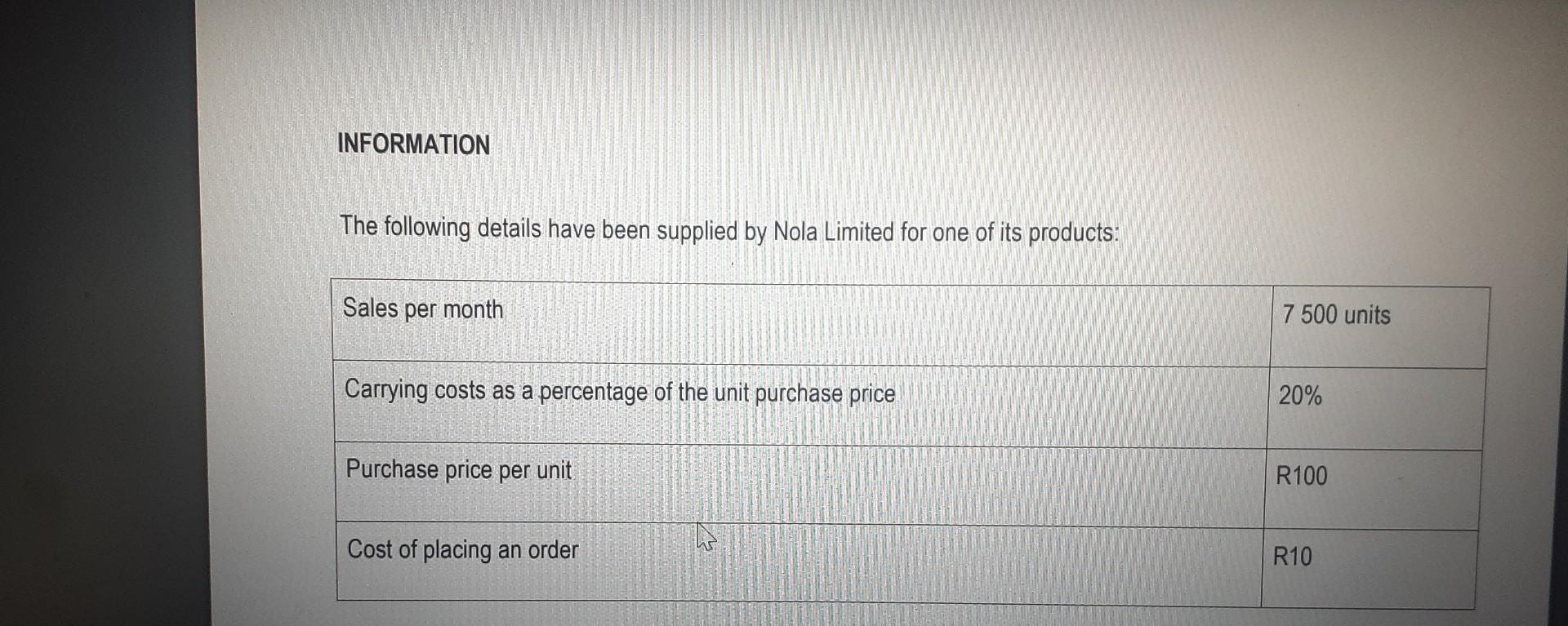 Ch 2 4 Use The Information Given Below To Calculate The Annual Economic Order Quantity Information The Following Detail 2