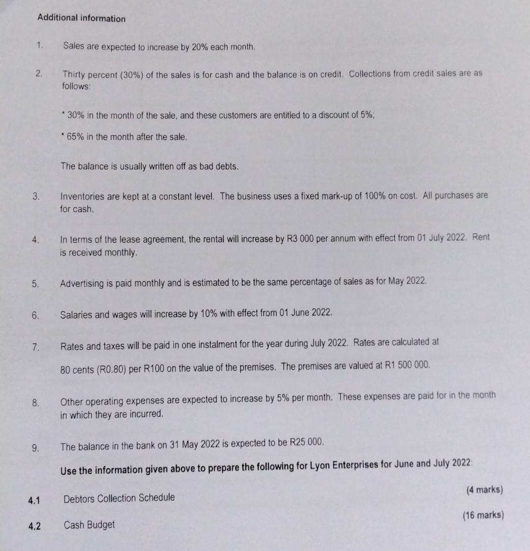 Information Extract Of The Statement Of Comprehensive Income For The Month Ended 31 May 2022 Sales Cost Of Sales Rent In 2