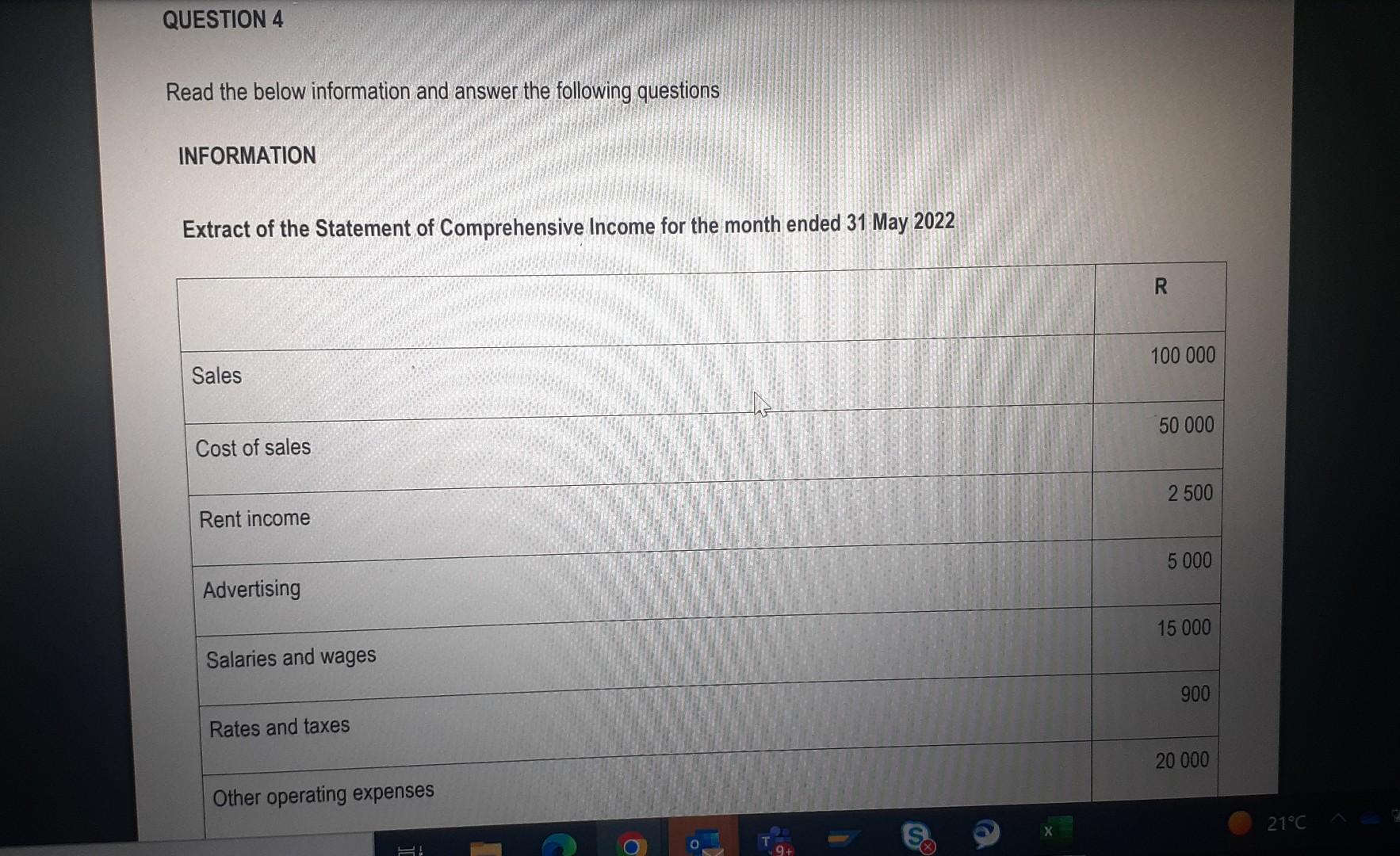 Question 4 Read The Below Information And Answer The Following Questions Information Extract Of The Statement Of Compreh 1
