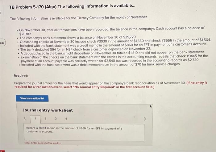 9 27 Tb Problem 5 170 Algo The Following Information Is Available The Following Information Is Available For The Ti 1