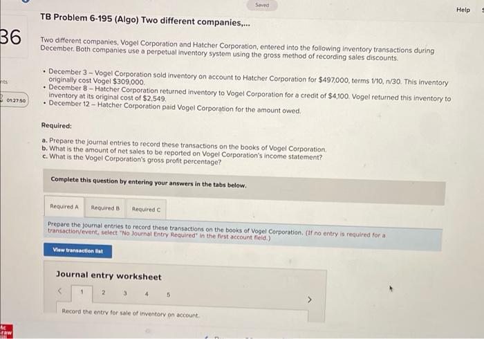 36 Nts 01 27 50 Ac Raw Im Tb Problem 6 195 Algo Two Different Companies Two Different Companies Vogel Corporation 1