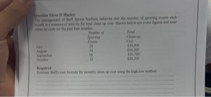 Question Three 5 Marka The Management Of Buff Sports Stadium Believes That The Number Of Sporting Events Each Month Is 1