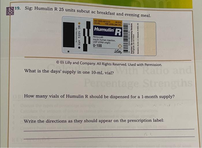 En 19 Sig Humulin R 25 Units Subcut Ac Breakfast And Evening Meal Do Moc 0002 01 01 Hl 210 10 Ml 100 Units Pel Top 1
