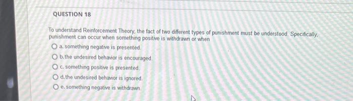 Question 18 To Understand Reinforcement Theory The Fact Of Two Different Types Of Punishment Must Be Understood Specif 1