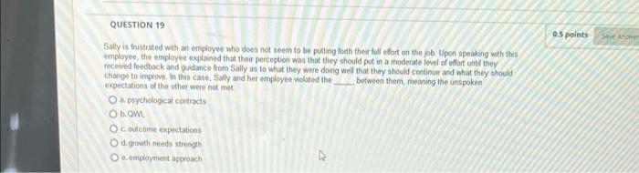 Question 19 Sally Is Frustrated With An Employee Who Does Not Seem To Be Putting Forth Their Full Effort On The Job Upo 1