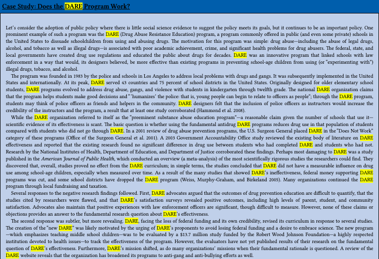 Case Study Does The Dare Program Work Let S Consider The Adoption Of Public Policy Where There Is Little Social Scienc 1