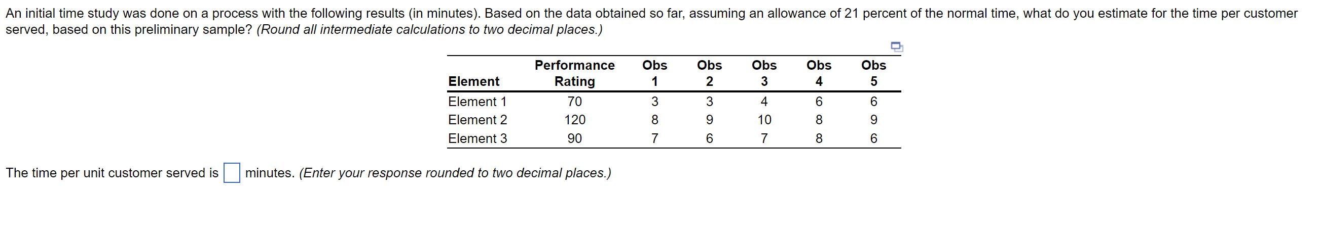 An Initial Time Study Was Done On A Process With The Following Results In Minutes Based On The Data Obtained So Far 1
