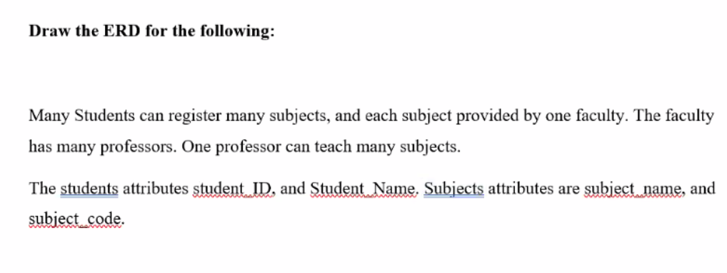 Draw The Erd For The Following Many Students Can Register Many Subjects And Each Subject Provided By One Faculty The 1
