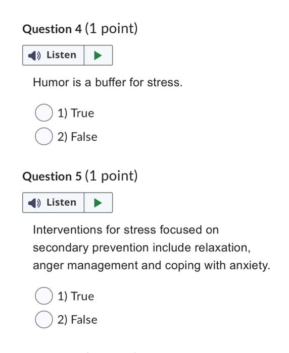 Question 1 1 Point 1 Listen According To The Mayo Clinic Website Laughter Has The Following Long Term Benefits O 3