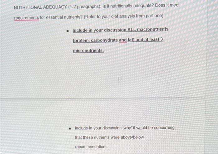 Nutritional Adequacy 1 2 Paragraphs Is It Nutritionally Adequate Does It Meet Requirements For Essential Nutrients 1