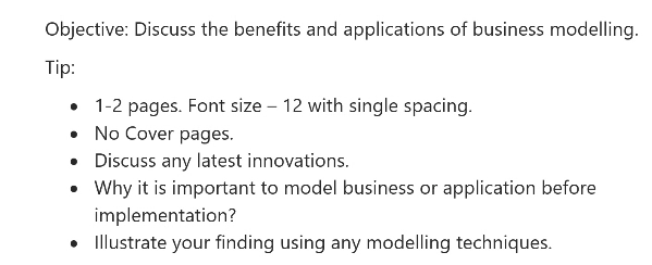 Objective Discuss The Benefits And Applications Of Business Modelling Tip 1 2 Pages Font Size 12 With Single Spa 1