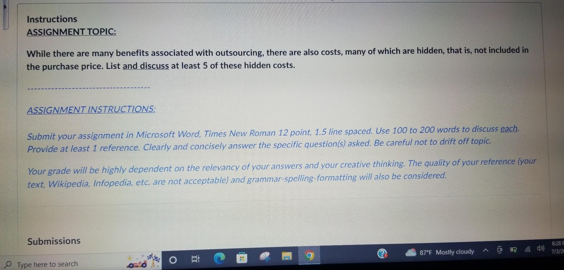 Instructions Assignment Topic While There Are Many Benefits Associated With Outsourcing There Are Also Costs Many Of 1