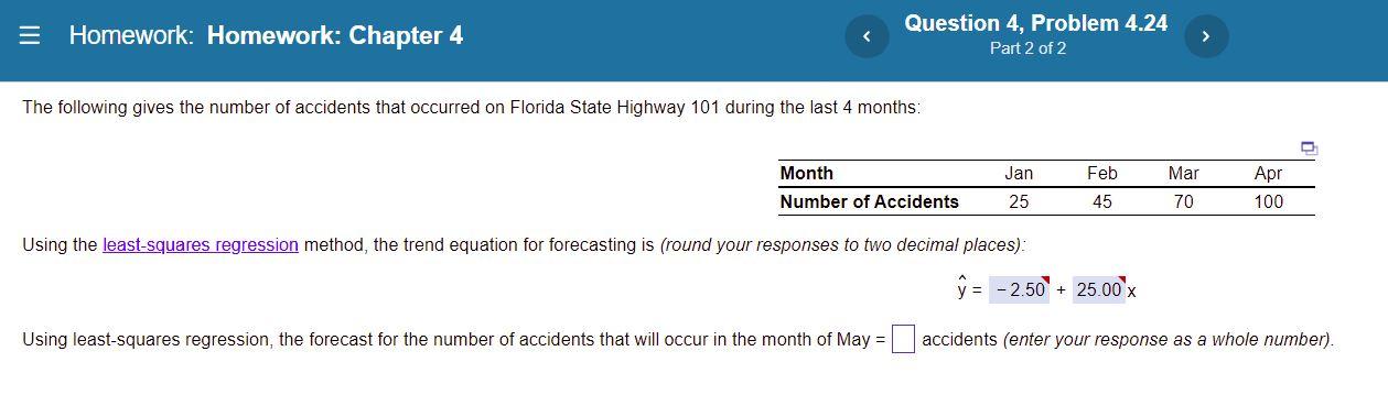 Homework Homework Chapter 4 Question 4 Problem 4 24 Part 2 Of 2 The Following Gives The Number Of Accidents That Occu 1
