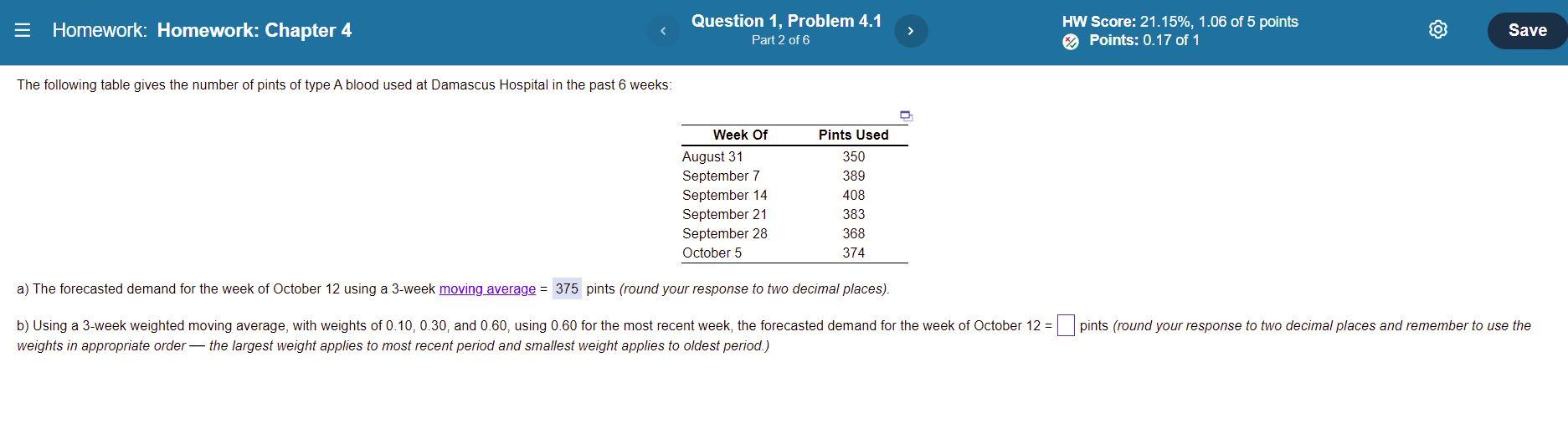 Homework Homework Chapter 4 The Following Table Gives The Number Of Pints Of Type A Blood Used At Damascus Hospital In 1