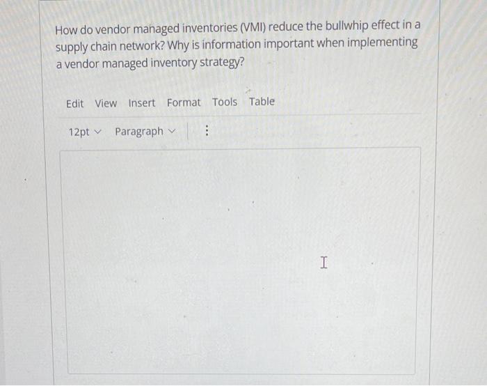 How Do Vendor Managed Inventories Vmi Reduce The Bullwhip Effect In A Supply Chain Network Why Is Information Importa 1