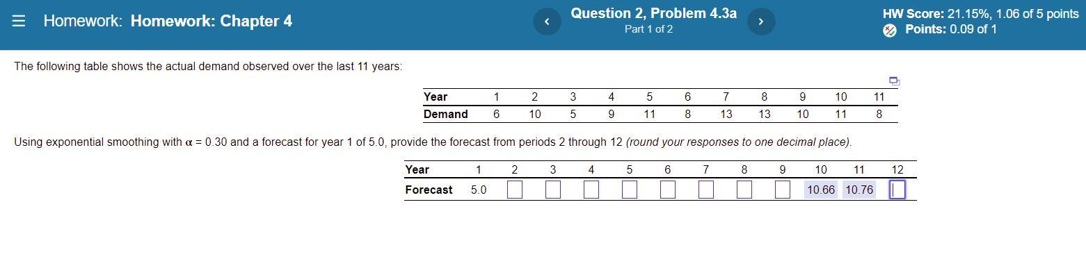 Homework Homework Chapter 4 The Following Table Shows The Actual Demand Observed Over The Last 11 Years Year Demand 1 1