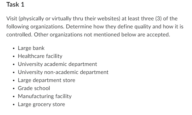 Task 1 Visit Physically Or Virtually Thru Their Websites At Least Three 3 Of The Following Organizations Determine 1