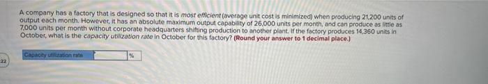 22 A Company Has A Factory That Is Designed So That It Is Most Efficient Average Unit Cost Is Minimized When Producing 1