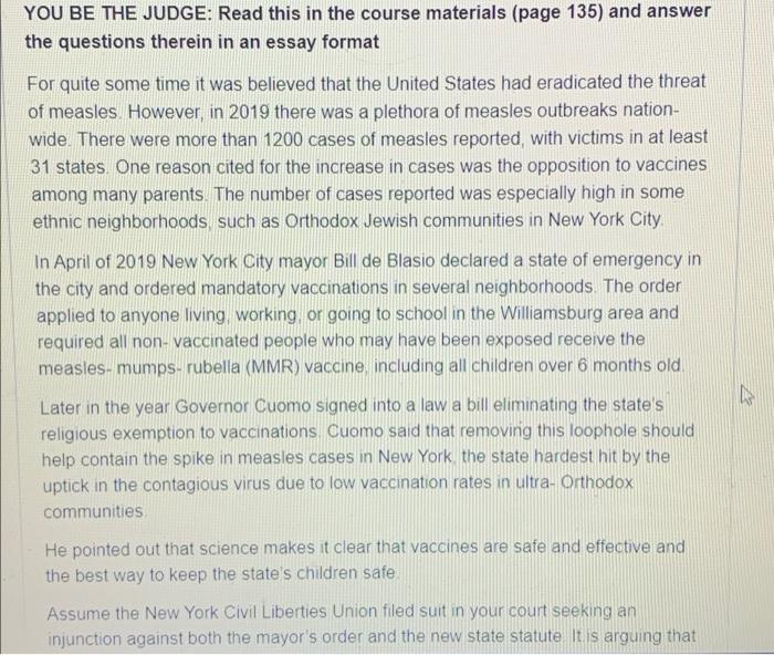 You Be The Judge Read This In The Course Materials Page 135 And Answer The Questions Therein In An Essay Format For Q 1