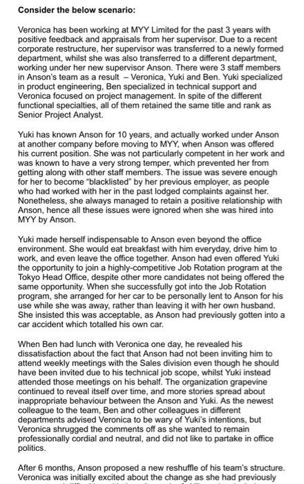 Consider The Below Scenario Veronica Has Been Working At Myy Limited For The Past 3 Years With Positive Feedback And Ap 1