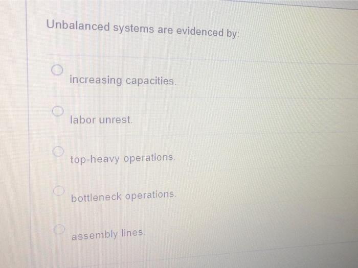 Unbalanced Systems Are Evidenced By Increasing Capacities Labor Unrest Top Heavy Operations Bottleneck Operations A 1