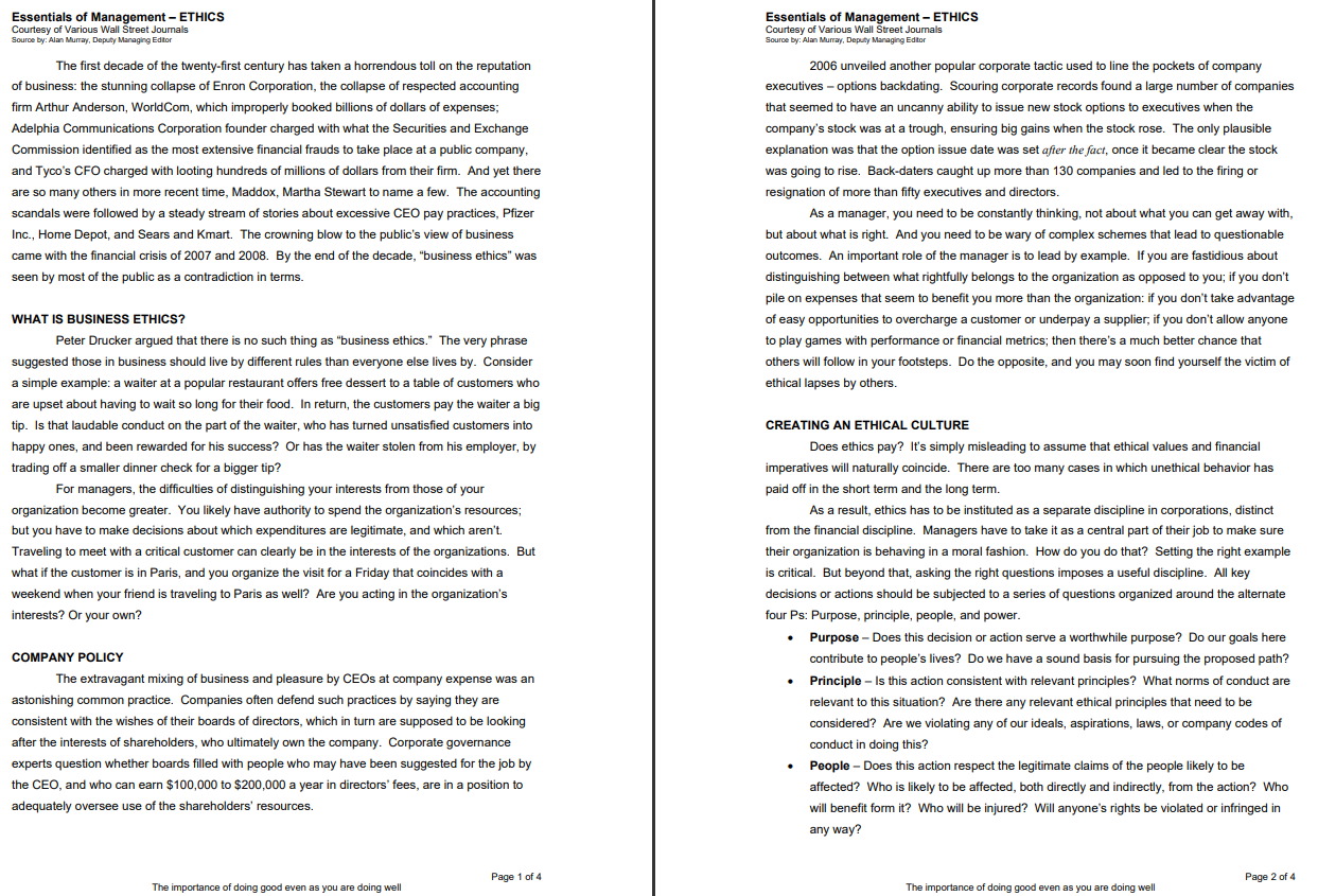 What Did You Think About While Participating In The Journal On Ethics As It Pertains To Your Current Workforce Or Person 1
