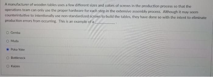 A Manufacturer Of Wooden Tables Uses A Few Different Sizes And Colors Of Screws In The Production Process So That The Op 1