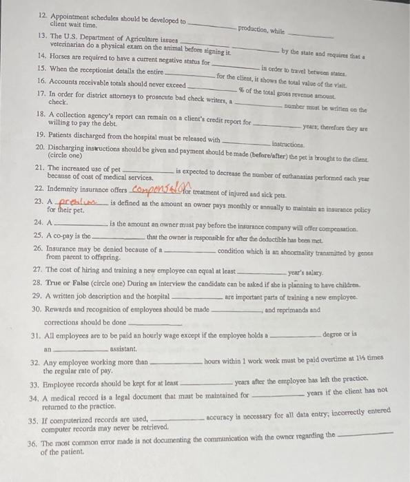 12 Appointment Schedules Should Be Developed To Client Wait Time 13 The U S Department Of Agriculture Issues Veterin 1