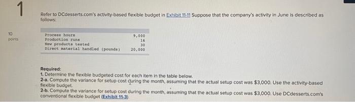 1 Refer To Dcdesserts Com S Activity Based Flexible Budget In Exhibit 11 11 Suppose That The Company S Activity In June 1