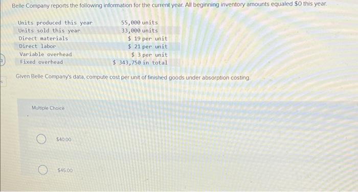 Belle Company Reports The Following Information For The Current Year All Beginning Inventory Amounts Equaled 0 This Ye 1